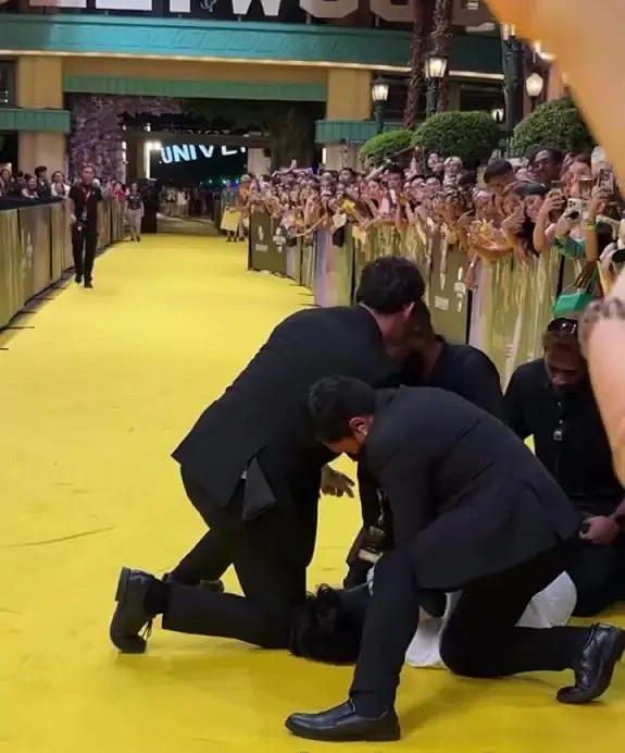 Fan nam bị khống chế sau khi lao vào thảm đỏ ôm Ariana.