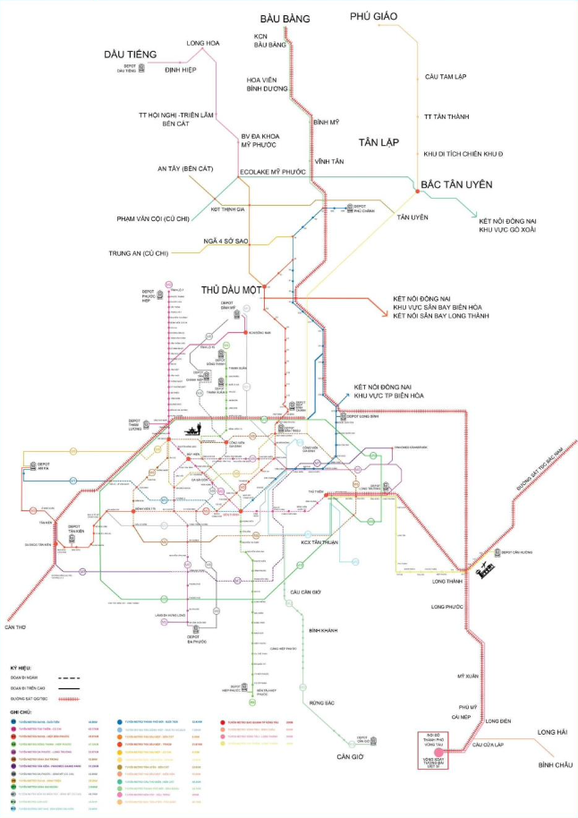 Mạng lưới đường sắt đô thị TP.HCM với tổng chiều dài 1.012km