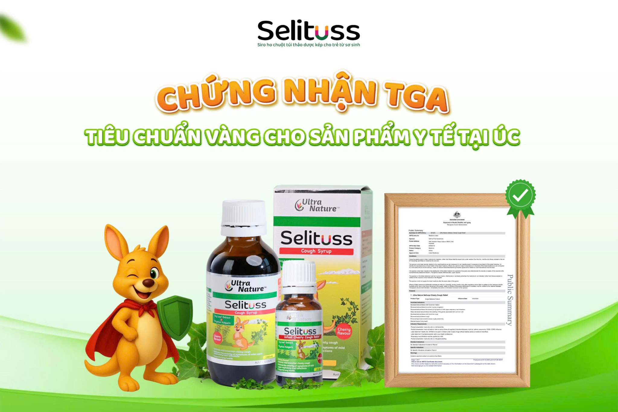 Chứng nhận TGA (Úc) cấp phép cho sản phẩm Siro ho Selituss