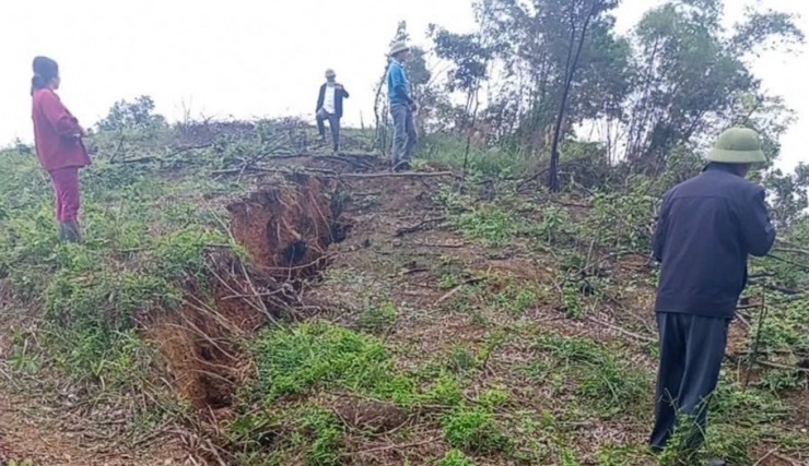 Tại đồi có nhiều điểm sụt lún sâu.