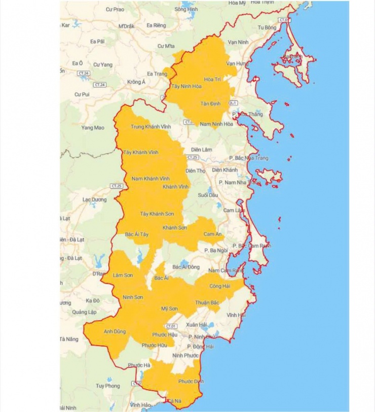 Bản đồ nguy cơ lũ quét, sạt lở đất đá tại các khu vực thuộc tỉnh Khánh Hòa.