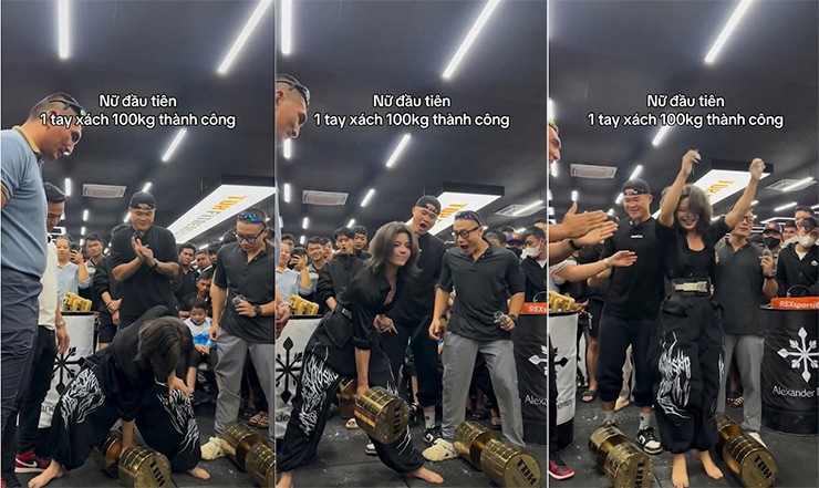 Hồng Hạnh dùng 1 tay nâng tạ 100kg gây trầm trồ