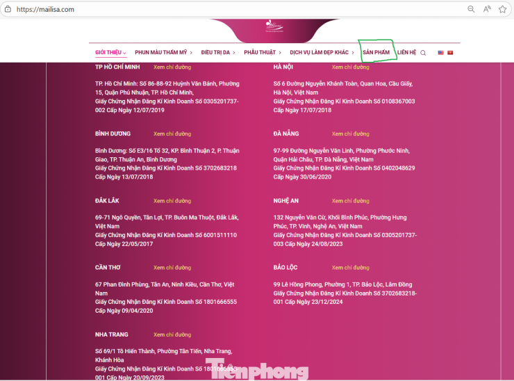 Trên thanh công cụ của Mailisa.com hiện đã không còn mục sản phẩm.