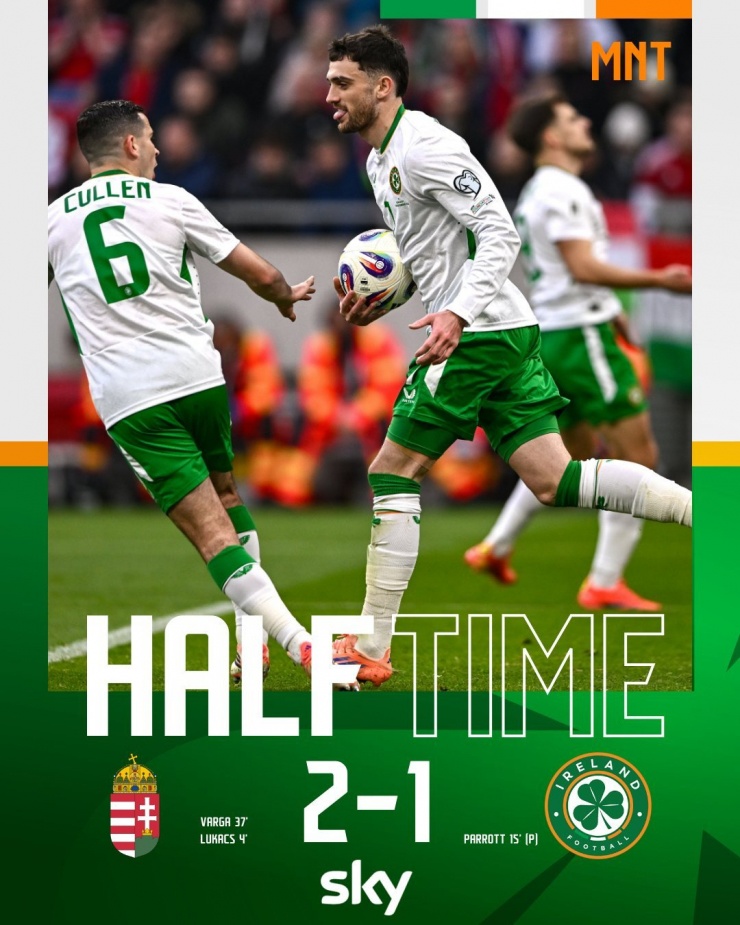 45 phút đầu khép lại với tỷ số 2-1 nghiêng về Hungary