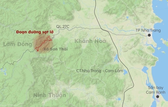 Vị trí sạt lở. Đồ hoạ: Khánh Hoàng