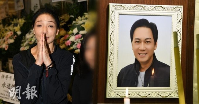 Vợ đau lòng tiễn đưa Chân Chí Cường. Ảnh: Mingpao