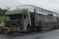 Tin tức trong ngày - Ô tô chở 128 xe máy bất ngờ bốc cháy trơ khung