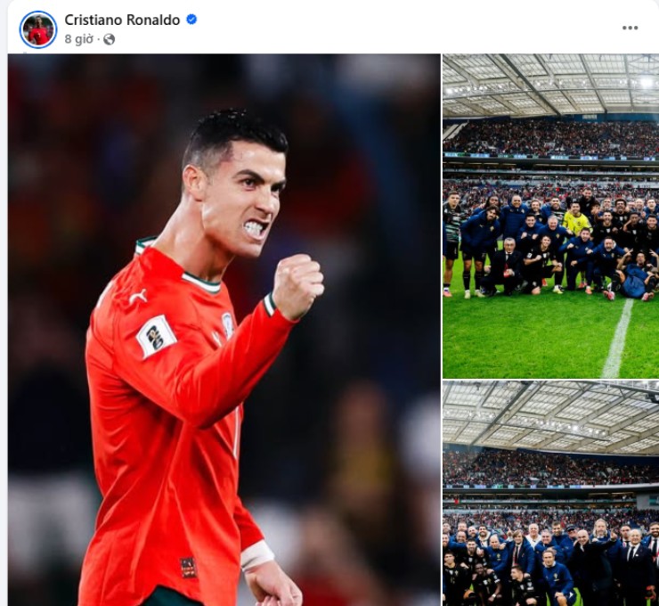 Ronaldo đăng ảnh ăn mừng sau khi Bồ Đào Nha giành vé dự World Cup