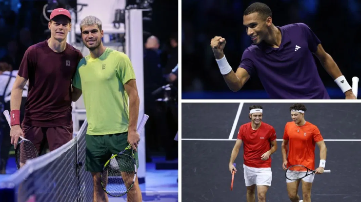 Sinner - Alcaraz (bên trái) cùng nhau tạo ra cột mốc đỉnh cao, là bộ đôi thứ hai trong lịch sử quần vợt kết thúc năm với số điểm đạt trên 11.000