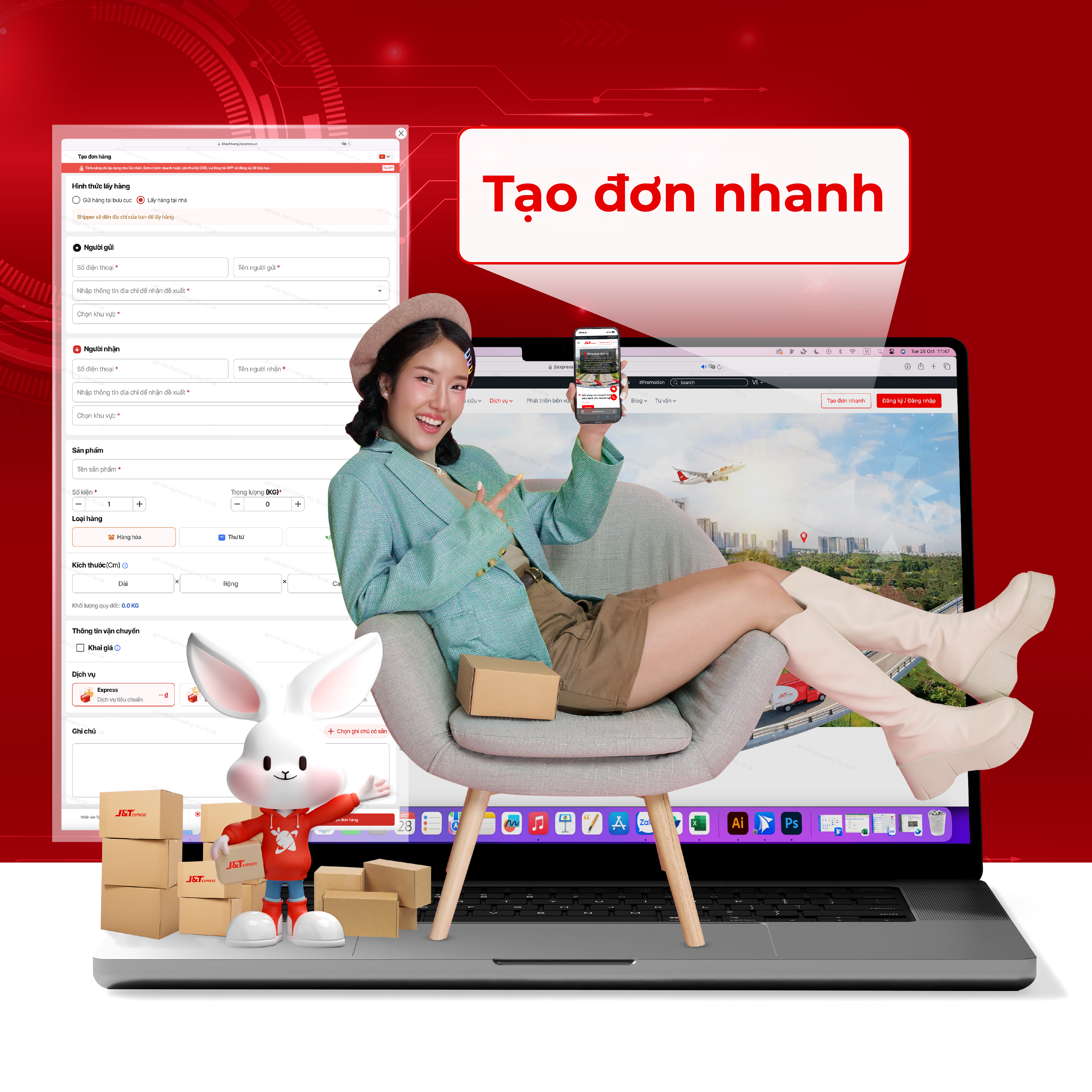 Khách hàng có thể thuận tiện tạo đơn hàng nhanh chóng và trực tiếp trên website chính thức của J&T Express.