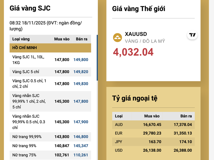 Sáng 18-11, giá vàng miếng SJC, vàng nhẫn cùng giảm mạnh - 2