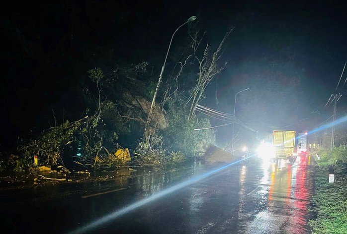 Mưa lớn gây sạt lở trên Quốc lộ 1D đoạn thuộc phường Quy Nhơn Nam, tỉnh Gia Lai