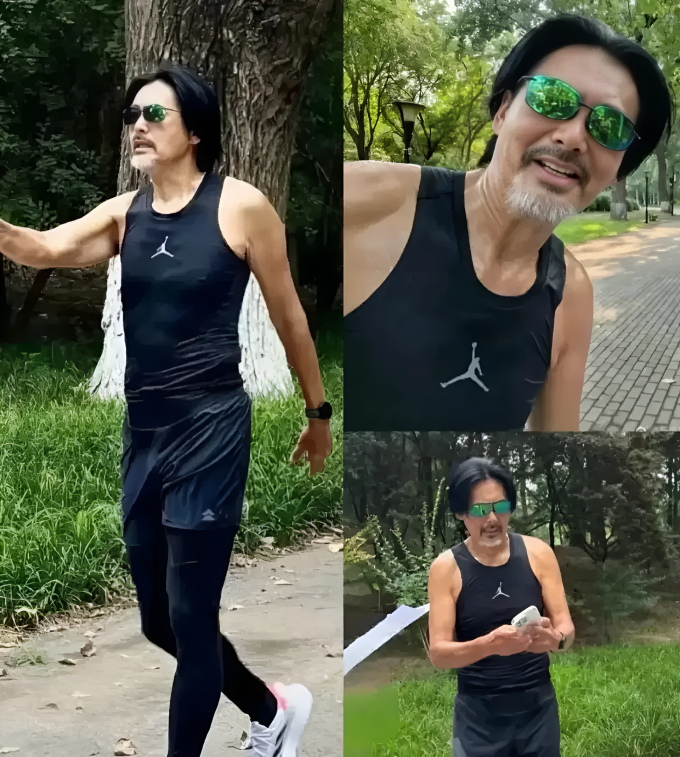 Châu Nhuận Phát chạy bộ trên phố Hong Kong. Ảnh: Weibo