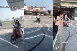 Clip: Cô gái thi bằng lái xe máy lao thẳng vào rào chắn khiến ai cũng hú vía