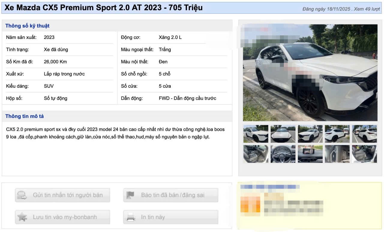 Tin rao bán xe. (Ảnh chụp màn hình)