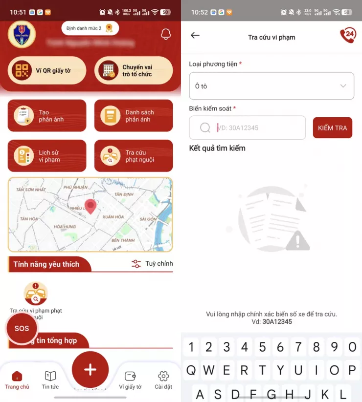 Tra cứu phạt nguội thông qua ứng dụng VNeTraffic. Ảnh: TIỂU MINH