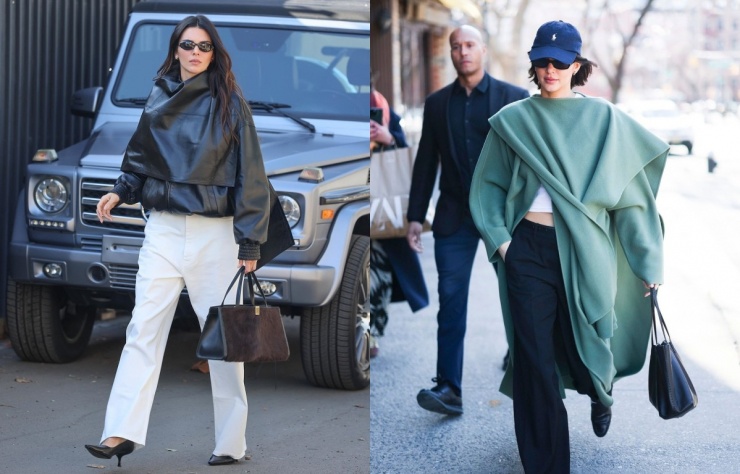 Tủ đồ của cô còn có chiếc áo dạ màu xanh với chi tiết khăn quàng quá khổ, áo và khăn len đen của The Row, áo khoác da kèm khăn dáng ngắn. Ảnh: GC Images