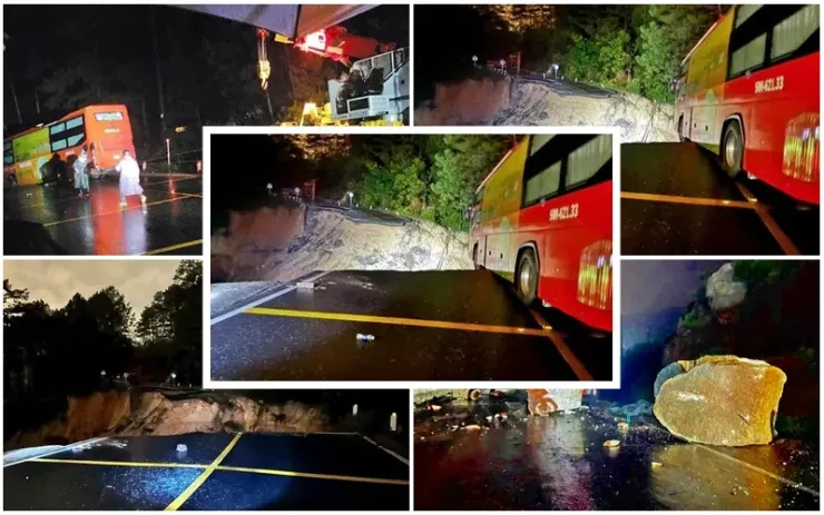 Toàn cảnh đoạn đèo bị đứt đôi.