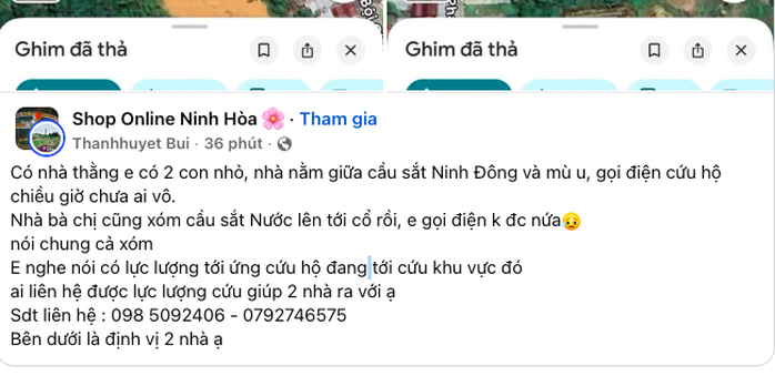 Thông tin hỗ trợ gồm số điện thoại và định vị để lực lượng chức năng dễ tiếp cận