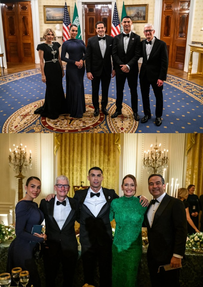 Cristiano Ronaldo và vị hôn thê Georgina Rodriguez trong bữa tiệc tại Nhà Trắng.