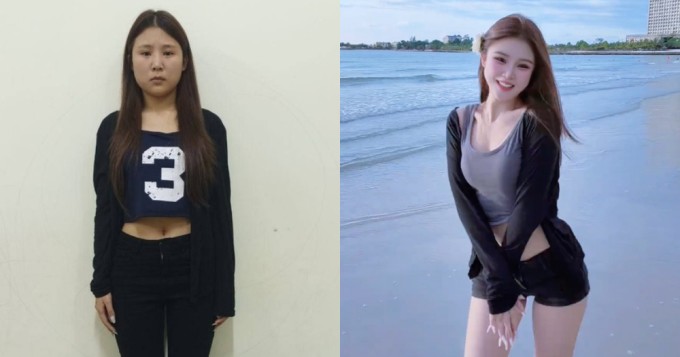 Zhang khi bị cảnh sát Campuchia bắt (trái) và ảnh trên mạng xã hội (phải). Ảnh: Mothership