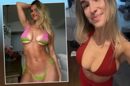 Nữ VĐV bóng chuyền khổ vì vòng 1 đồ sộ, mặc bikini như "sắp rơi" khỏi cơ thể