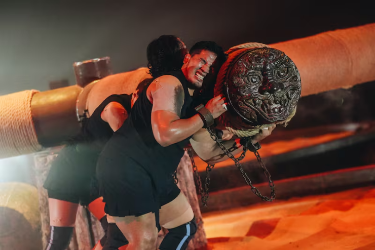 Trò cần sức mạnh lớn nhất, 3 VĐV (cùng đội) đẩy cột nặng tới 1.200kg