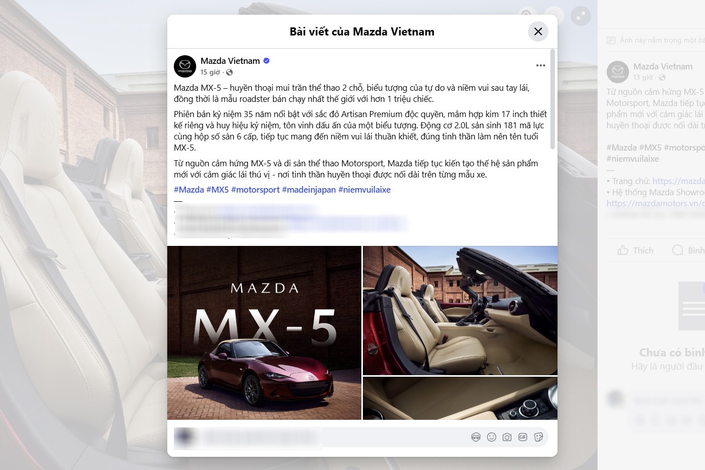 Trang fanpage của Mazda Vietnam đã đăng tải hình ảnh về chiếc Mazda MX-5 bản kỷ niệm 35 năm.