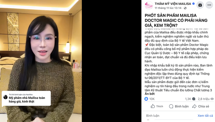 Ngày 11-11, bà Phan Thị Mai khẳng định trên trang cá nhân rằng sản phẩm Doctor Magic đạt chuẩn và đủ điều kiện lưu hành. Ảnh chụp màn hình