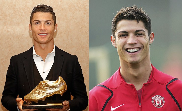 Nụ cười "hoàn hảo" của Ronaldo khi anh giành Chiếc giày vàng LaLiga năm 2014 so với năm 2006 ở MU