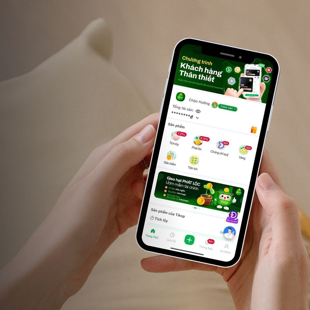 Ứng dụng fintech tích hợp đa dạng kênh tích lũy và đầu tư sinh lời. Ảnh: App Tikop.