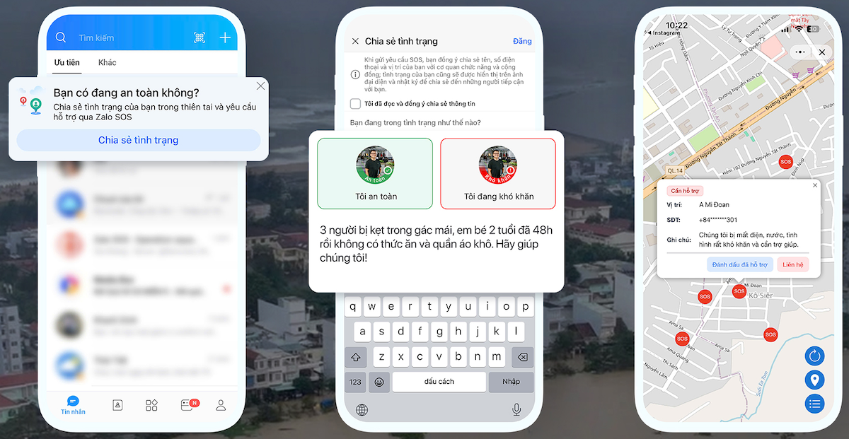 Tính năng “Bản đồ” hỗ trợ hoạt động kết nối cứu hộ, cứu nạn khẩn cấp.