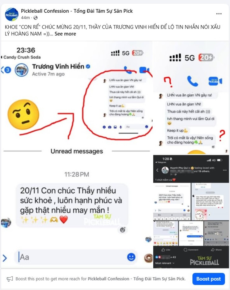 Khi HLV Phú Quí khoe đoạn chat Vinh Hiển chúc mừng ngày 20/11 thì đã bị cư dân mạng "soi" tin nhắn không hay