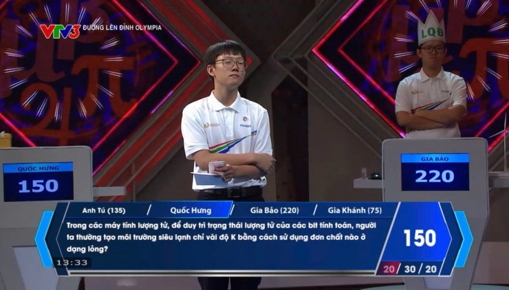 Nhờ ngôi sao hy vọng ở câu hỏi cuối, Quốc Hưng đã trả lời chính xác và giành được 40 điểm.