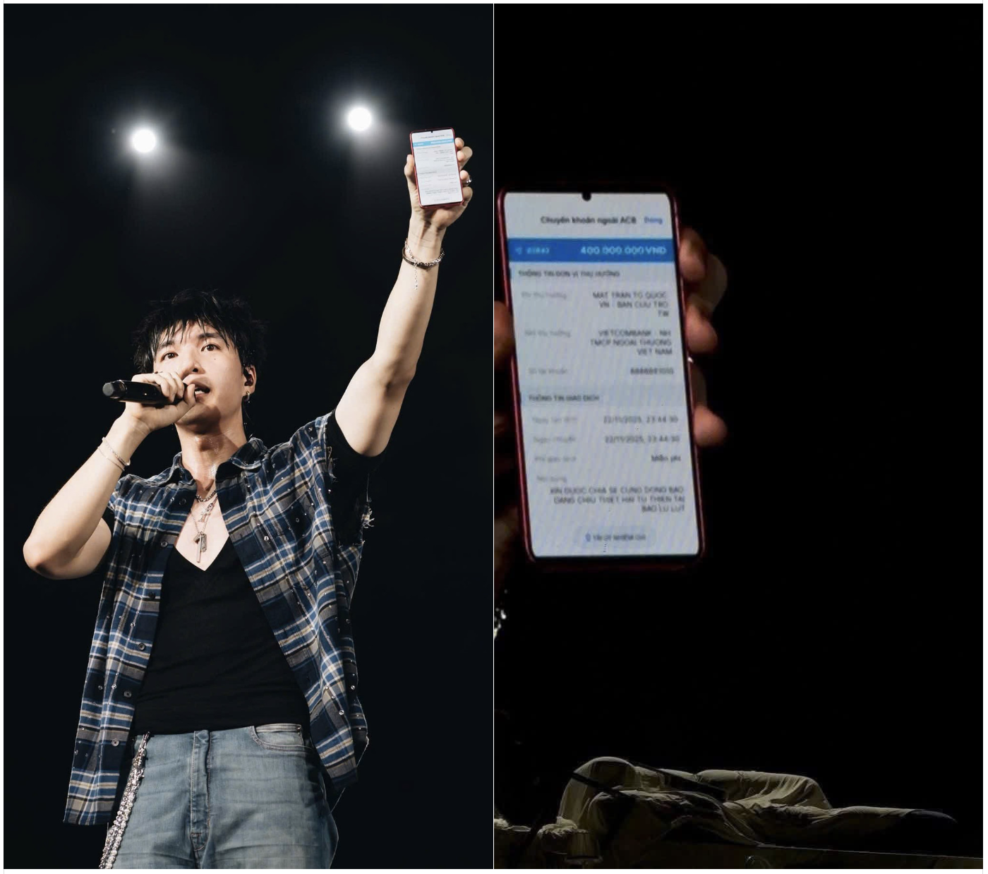 Hieuthuhai kêu gọi ủng hộ đồng bào miền Trung trên sân khấu GENfest tối 22/11.