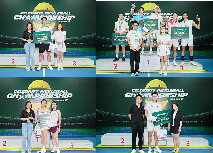 Trong khi đó, diễn viên Trịnh Thu Phương và người mẫu Lê Hà giành chức vô địch đôi nữ. Đăng quang ở nội dung đôi nam là ca sĩ Tronie Ngô và người mẫu Rin AT. Ngoài ra, có nhiều giải thưởng phụ khác đã được trao tạo nên một ngày hội pickleball sôi nổi.