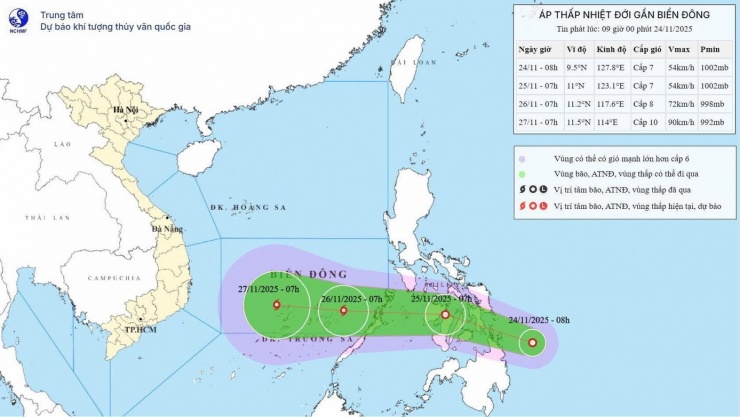 Dự báo đường đi của áp thấp nhiệt đới.