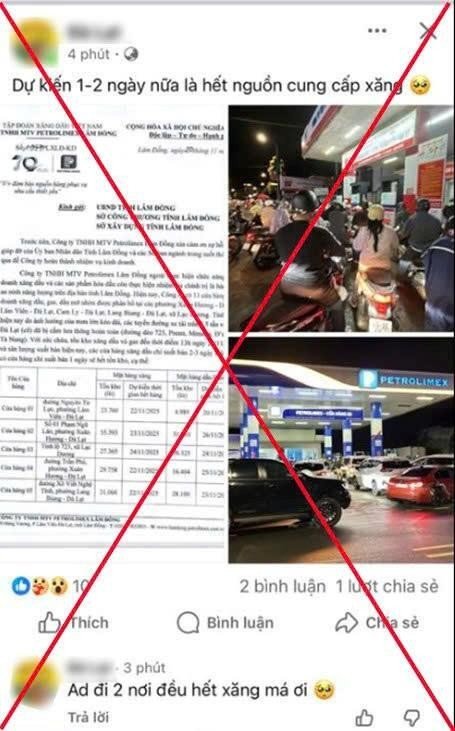 Thông tin sai sự thật được đăng tải trên mạng xã hội.