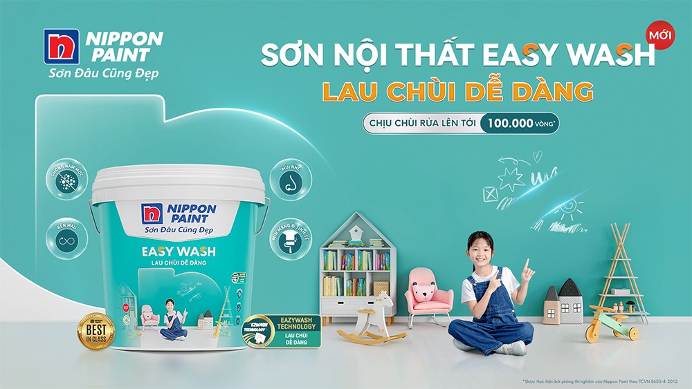 Sơn nội thất Nippon Paint Easy Wash với tính năng lau chùi dễ dàng, đơn giản hóa việc chăm chút tổ ấm. Nguồn: Nippon Paint