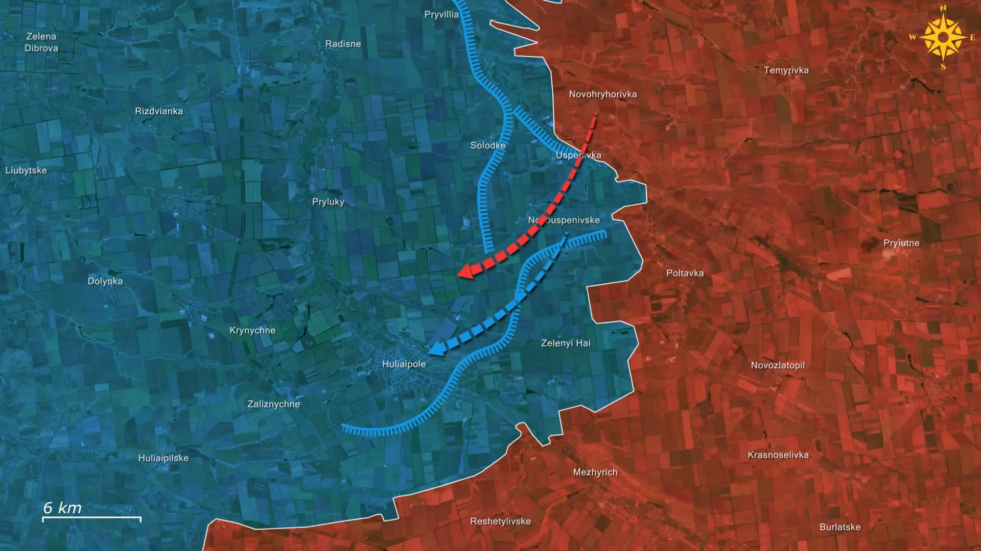 Vượt qua phòng tuyến của Ukraine ở Uspenivka, quân đội Nga tiến nhanh về phía thành trì Huliaipole. Ảnh: Euromaidan Press.
