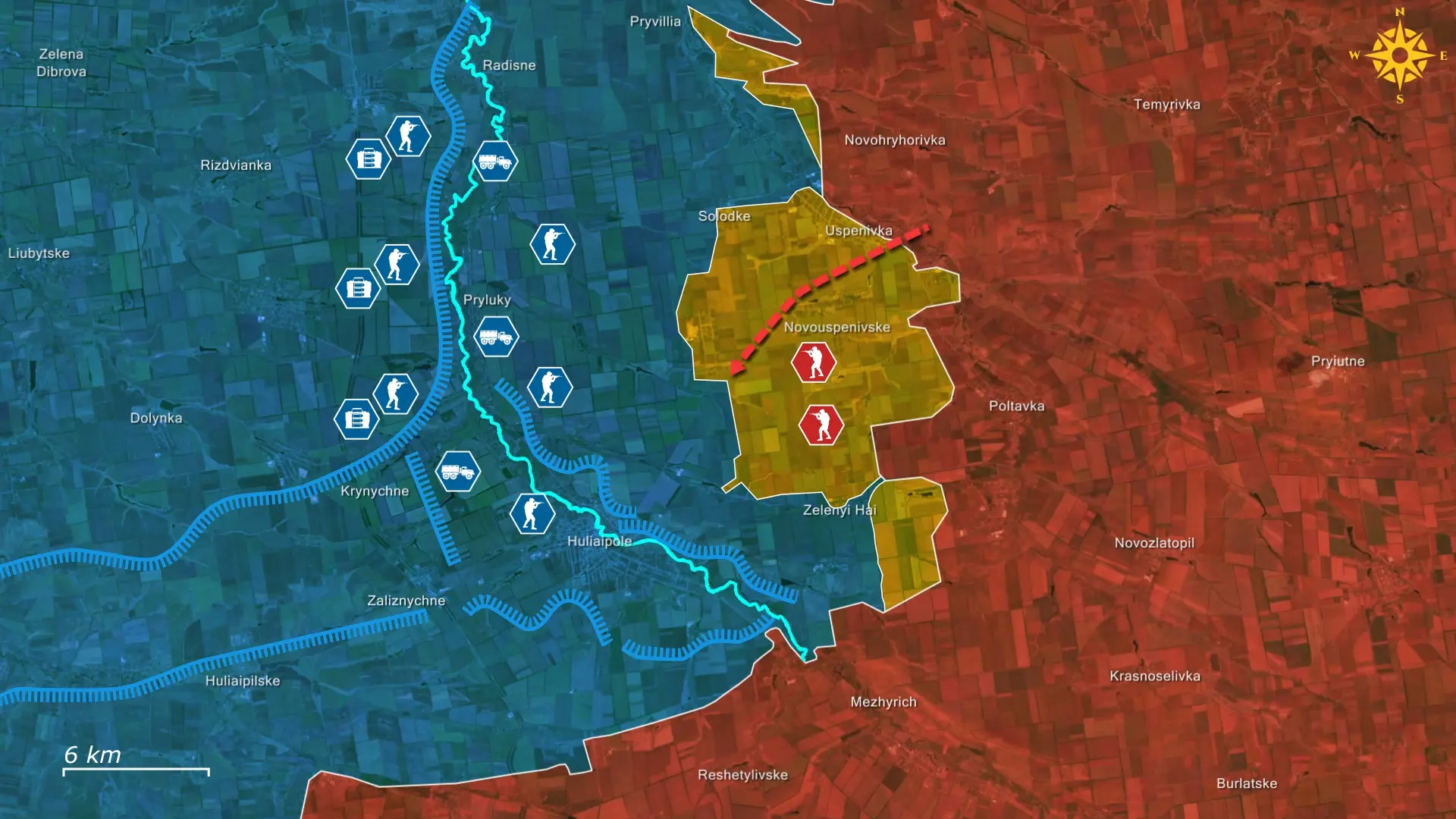 Sơ đồ tuyến phòng thủ quyết định của Ukraine ở xung quanh thành phố Huliaipole. Ảnh: Euromaidan Press.