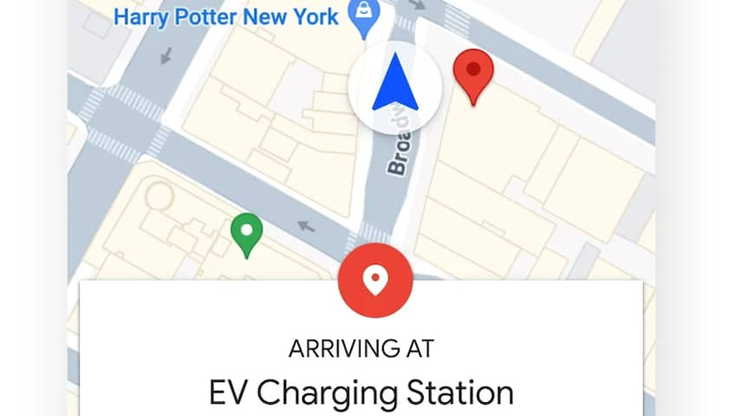 Thông báo trạm sạc cho xe điện trên Google Maps.