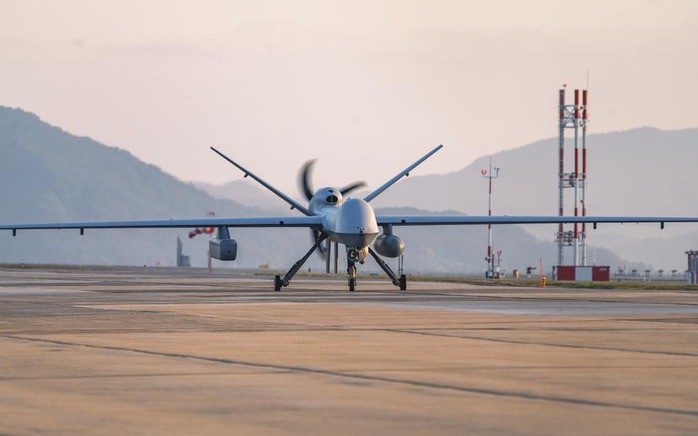 Một chiếc MQ-9 Reaper lăn bánh sau khi hạ cánh xuống Căn cứ Không quân Kunsan, Hàn Quốc, ngày 23-10-2024. Không quân Mỹ