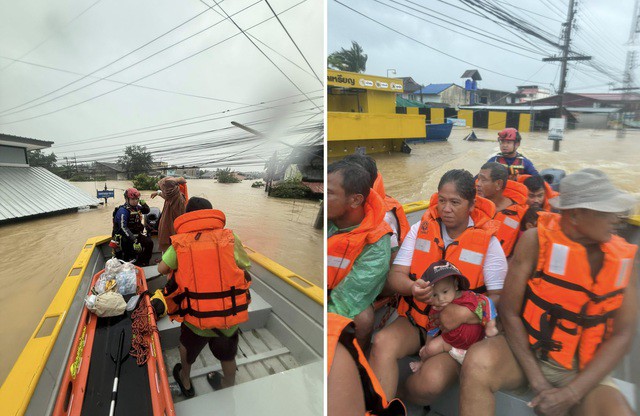 Lũ lịch sử ở Thái Lan: Người dân đu dây cáp, phá mái nhà thoát hiểm - 6