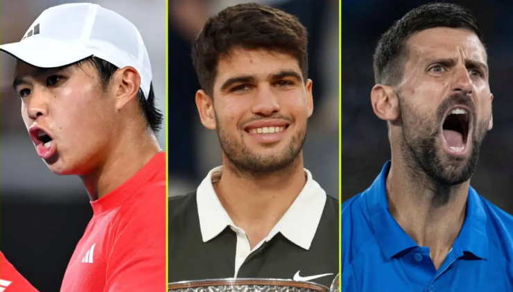 Từ tay vợt trẻ tiềm năng Tien (áo đỏ) vụt sáng sánh ngang với những Alcaraz (giữa), Nole (áo xanh), góp mặt số hai trong những trận đấu hấp dẫn nhất 2025
