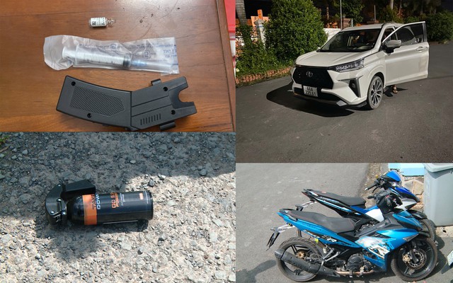 Công cụ, phương tiện các đối tượng thực hiện vụ cướp. Ảnh: Thanh Mỹ