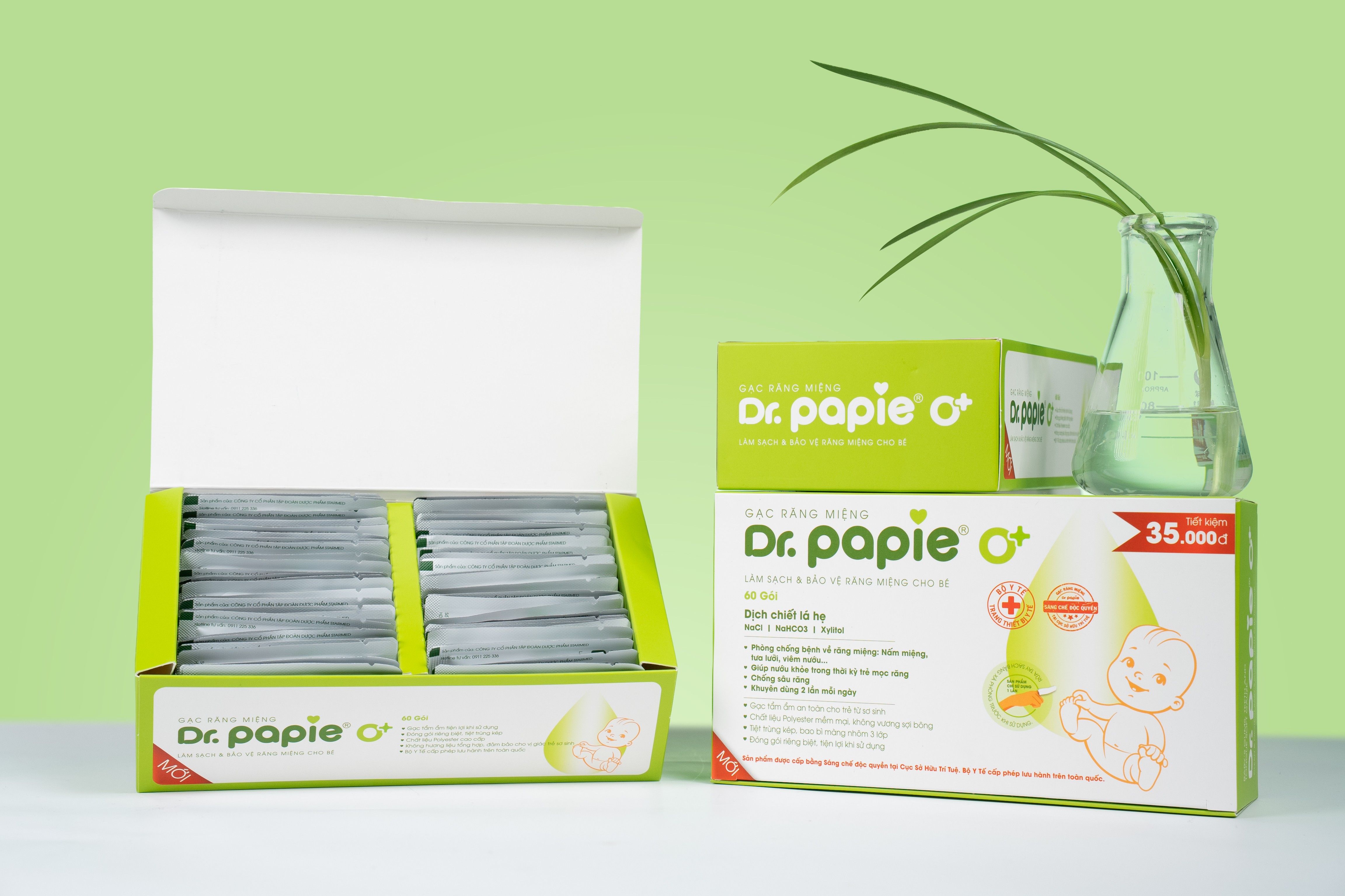 Gạc răng miệng Dr.Papie 0+ hộp 60 gói mới ra mắt
