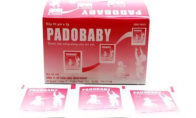 Sản phẩm thuốc bột uống Padobaby của Công ty cổ phần dược Medipharco. Ảnh chụp màn hình