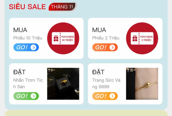 Các gói khuyến mãi được quảng cáo trên app của tiệm vàng Kim Nguyên Bảo. Ảnh: Nhật Vy