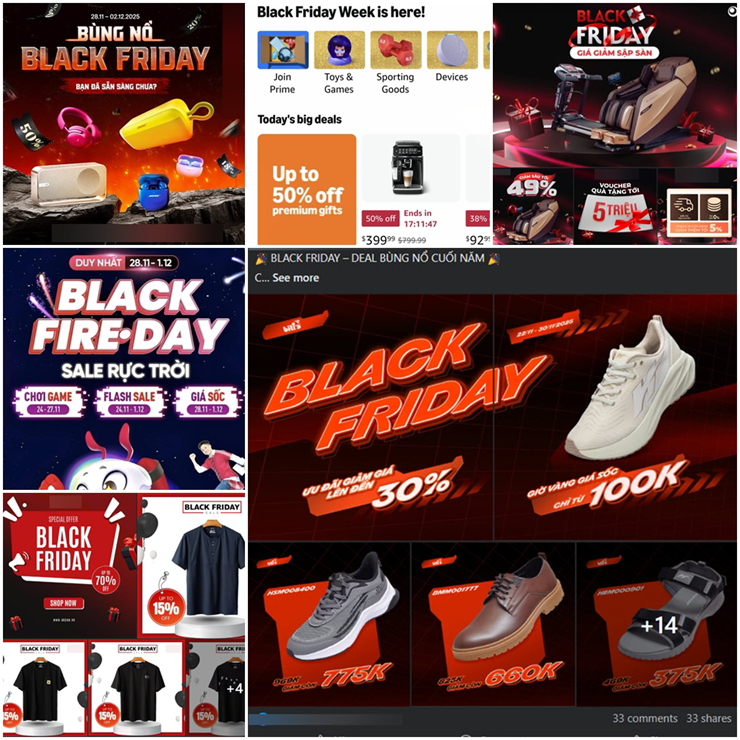 Mạng xã hội tràn ngập các biểu ngữ và poster giảm giá nhân dịp Black Friday.